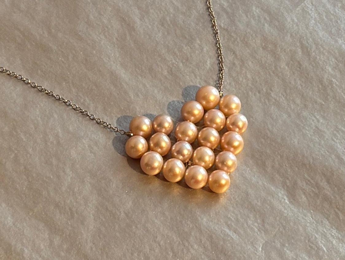 BIG Love Necklace - Cultured Pearl Heart with Large Pearls