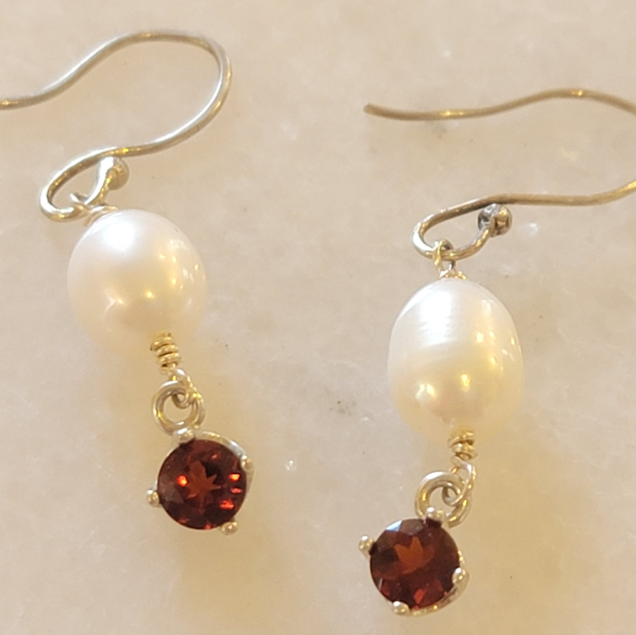 Fire Citrine and Pearl Earrings by Sylvia Dawe