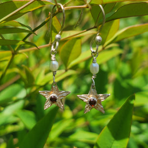 Garnet and Pearl Star Earrings by Sylvia Dawe