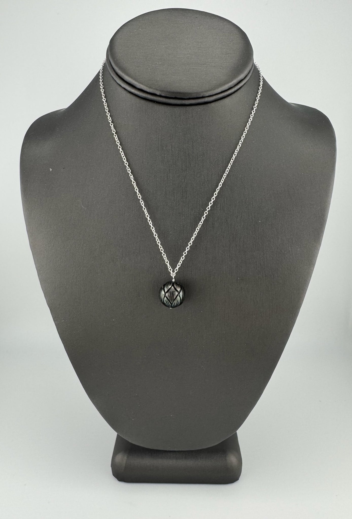Single Carved Tahitian Black Pearl Necklace