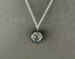 Single Carved Tahitian Black Pearl Necklace