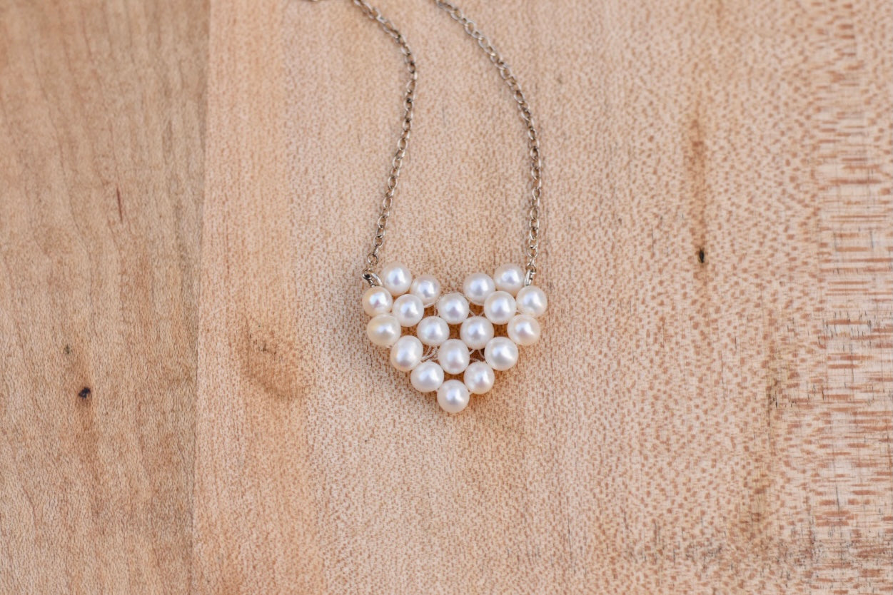 Heart Shape Pearl Necklace with Gold-filled Chain – Lireille