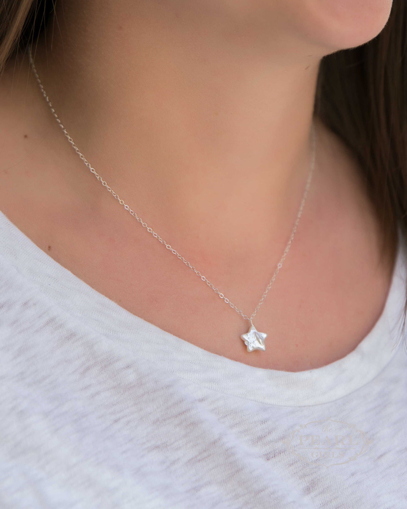 star power pearl necklace bracelet earrings on model, the pearl girls, southern pearl jewelry, cultured pearl star bracelet, real pearls, star pearl earrings, 16 inch pearl necklace, 18 inch pearl necklace, star shaped pearls.3