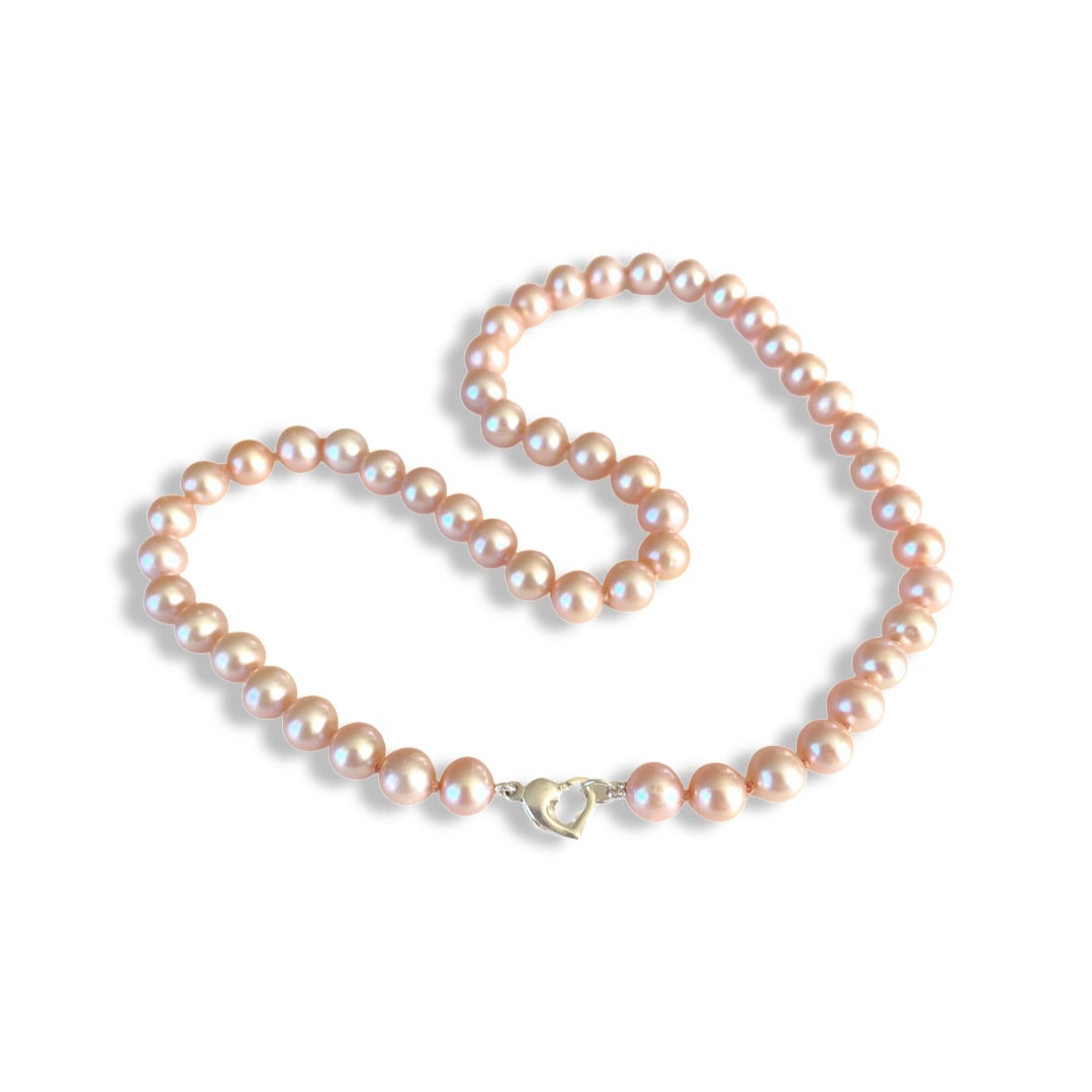 Classic Single Strand Pink Pearl Necklace, Medium Pearls