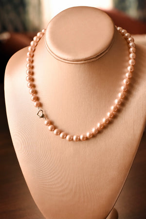 Classic Single Strand Pink Pearl Necklace, Medium Pearls
