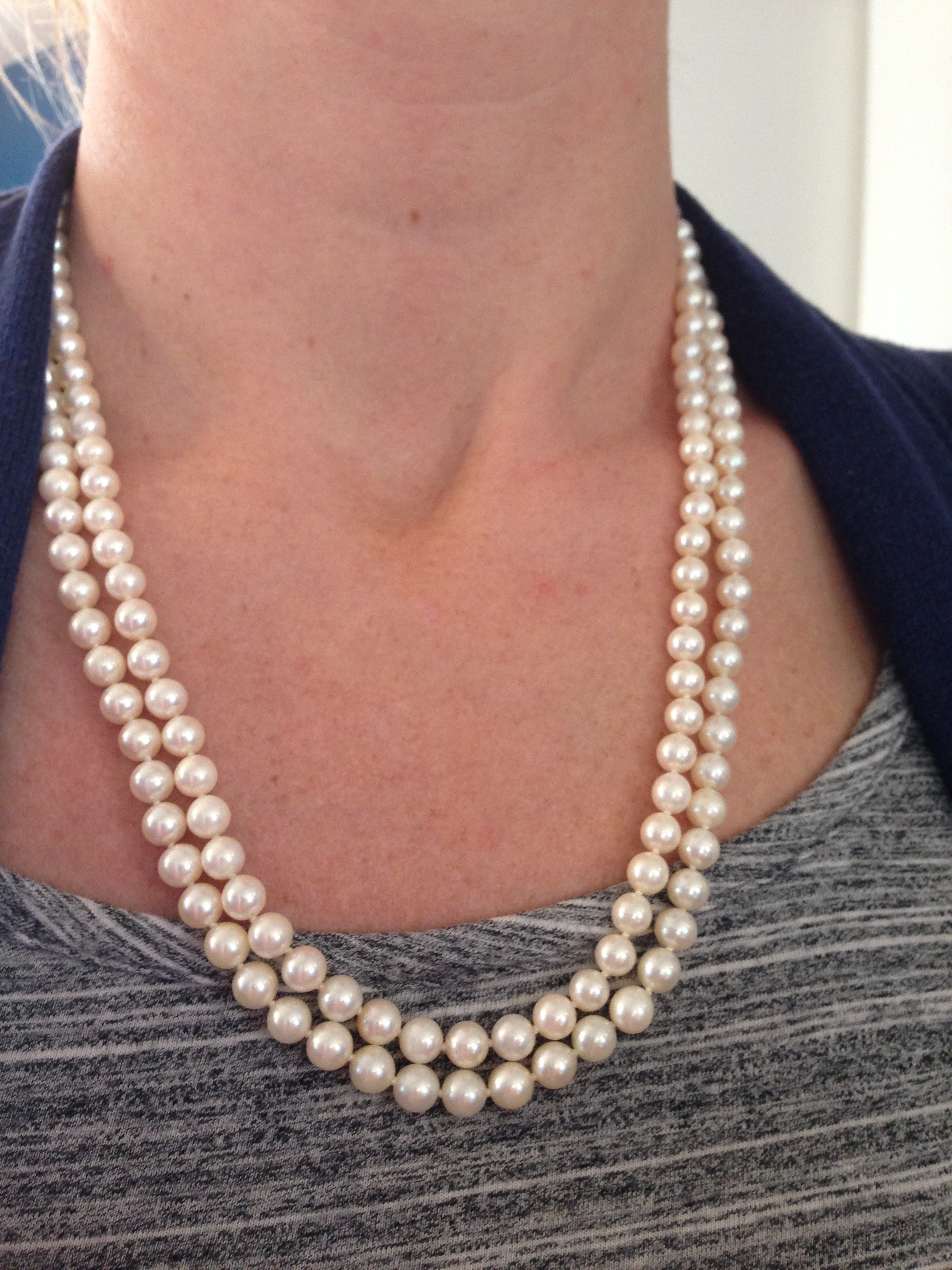 Belle de Mer White Cultured Freshwater Pearl (8-1/2mm) and Cubic Zirconia Double  Strand Necklace - Macy's