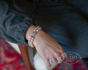 Classic Double Strand Pink Pearl Bracelet, (Medium Pearls)