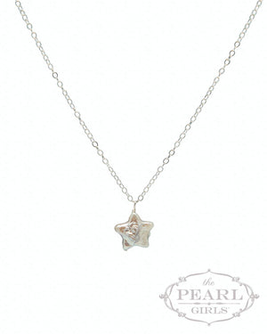 star power pearl necklace bracelet earrings on model, the pearl girls, southern pearl jewelry, cultured pearl star bracelet, real pearls, star pearl earrings, 16 inch pearl necklace, 18 inch pearl necklace, star shaped pearls.3